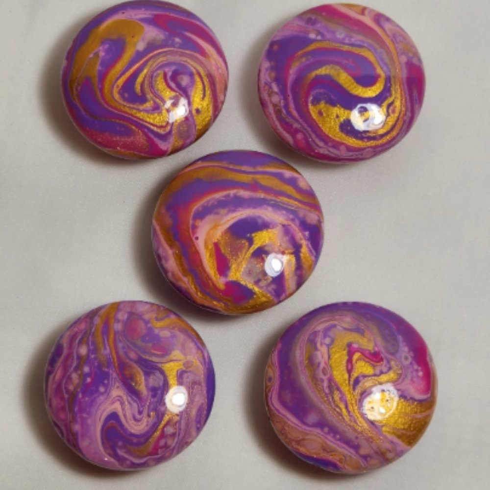 Hand Crafted Cabinet Door Knobs Painted Pink Magenta Gold Purple Wood Resin